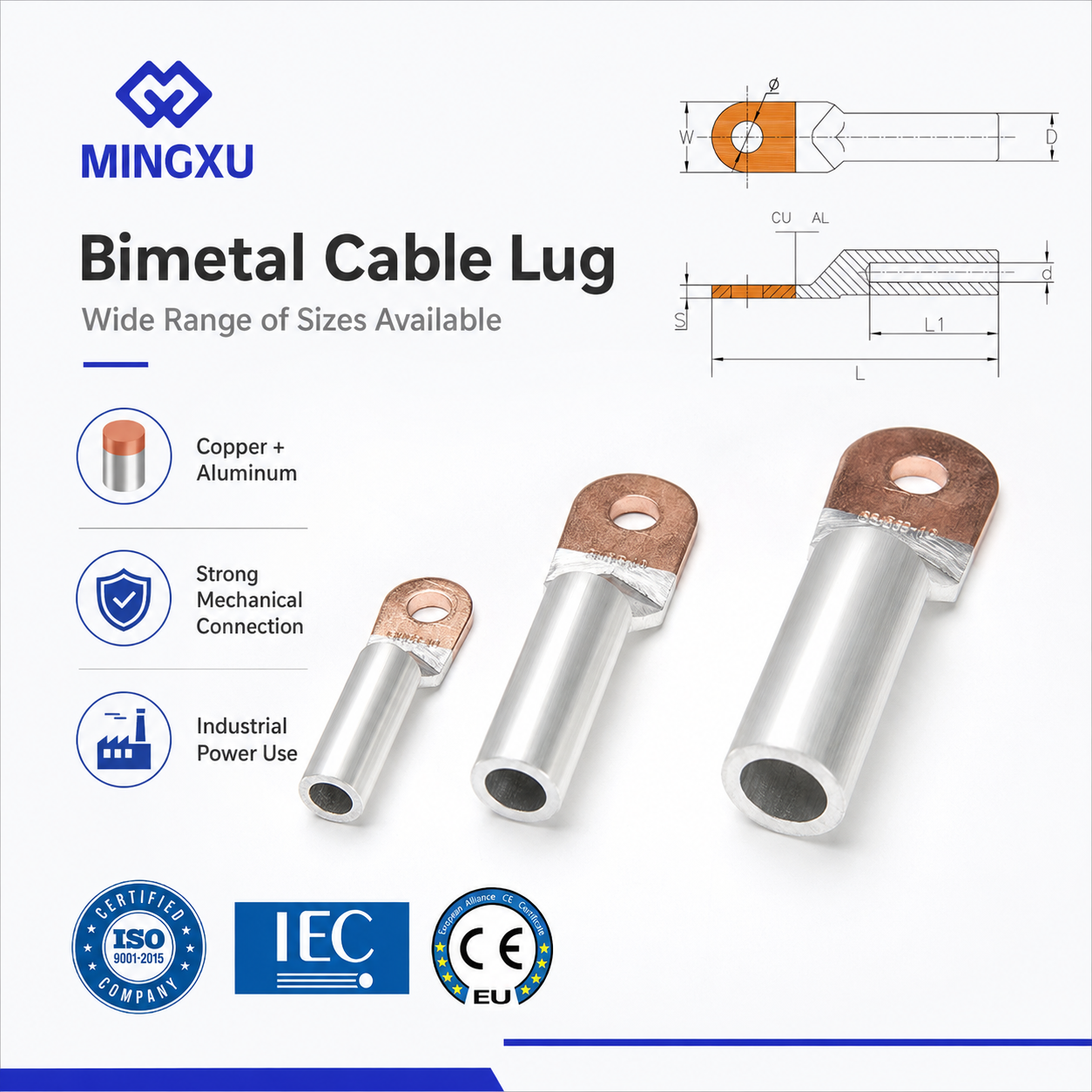 Precision DTL-1 240 Copper Aluminum Bimetallic/Bimetal Cable Crimping Lugs High Quality Wire Connecting With CE/IEC Test