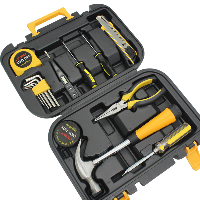 Household Hardware Tool Set Carpentry Electrician Repair Kit with Screwdriver Hammer Pliers Saw Case