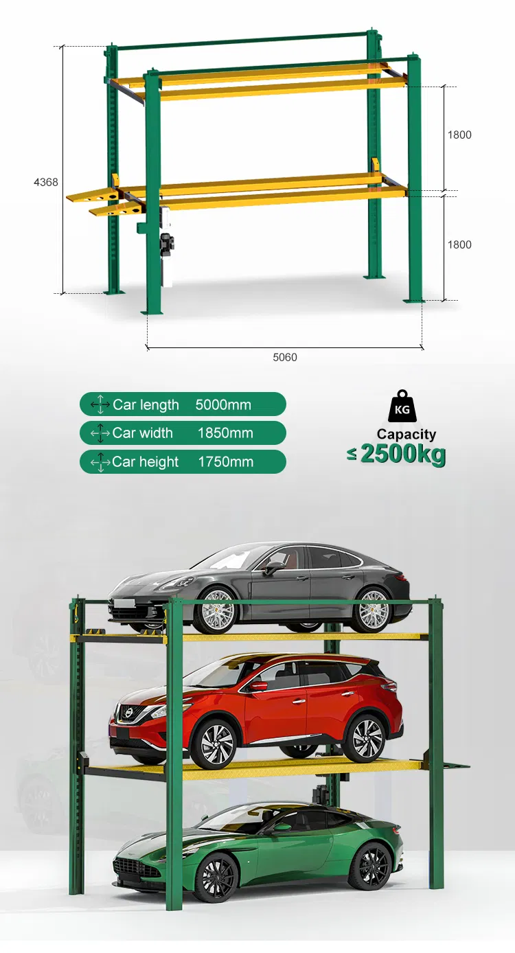 Vertical 4-Post Triple Car Storage Lifting Machine Hydraulic Car Lift Parking System
