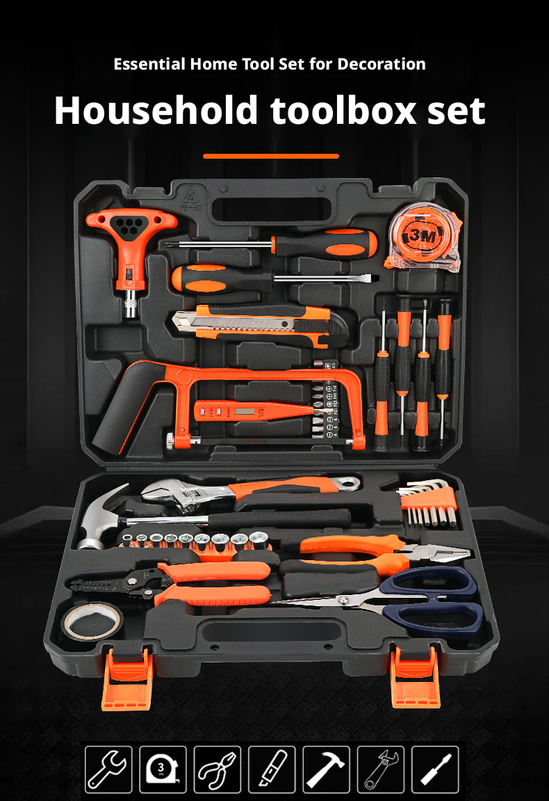 82pcsHome Hand Tool Set Household Woodworking Combination Toolbox Auto Repair Kits Electric Tool Box Gift Toolkit Manual