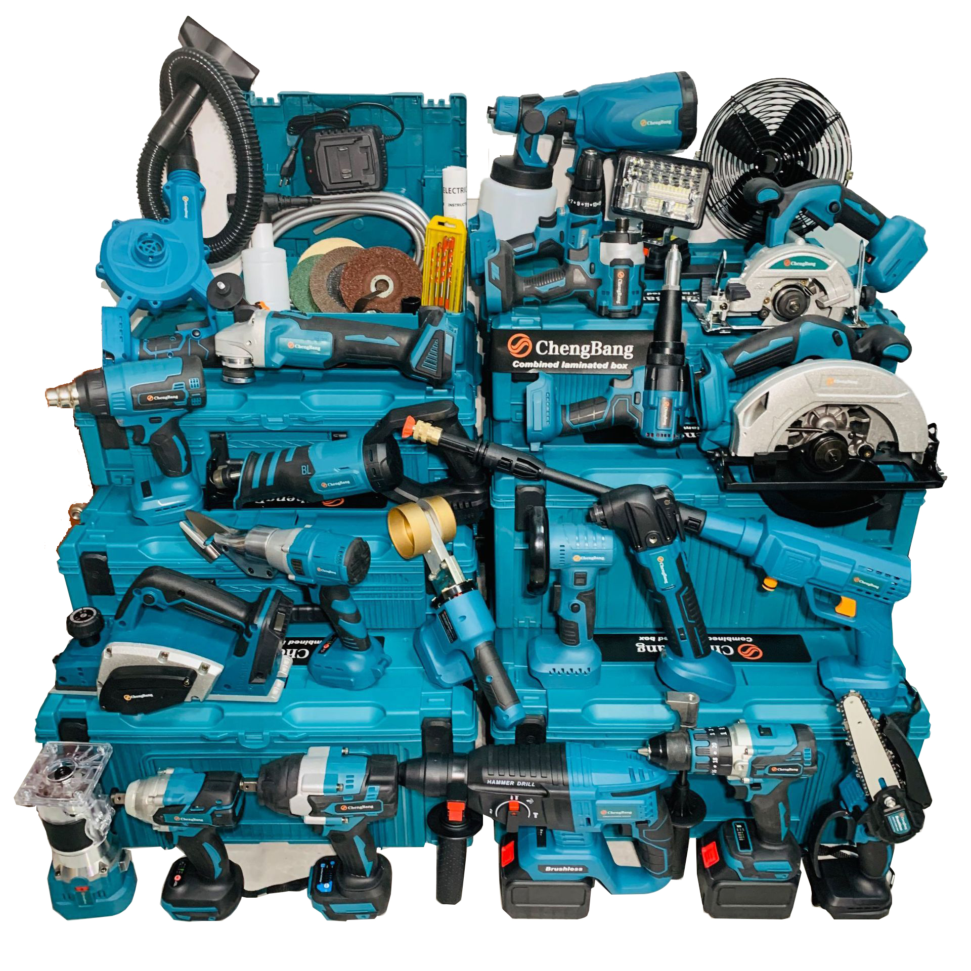24 in 1 Power Tool Set Drill Hammer Wrench Chainsaw Angle Grinder Woodwork Cutting Tools Car Repair Household Job Site Tool Set