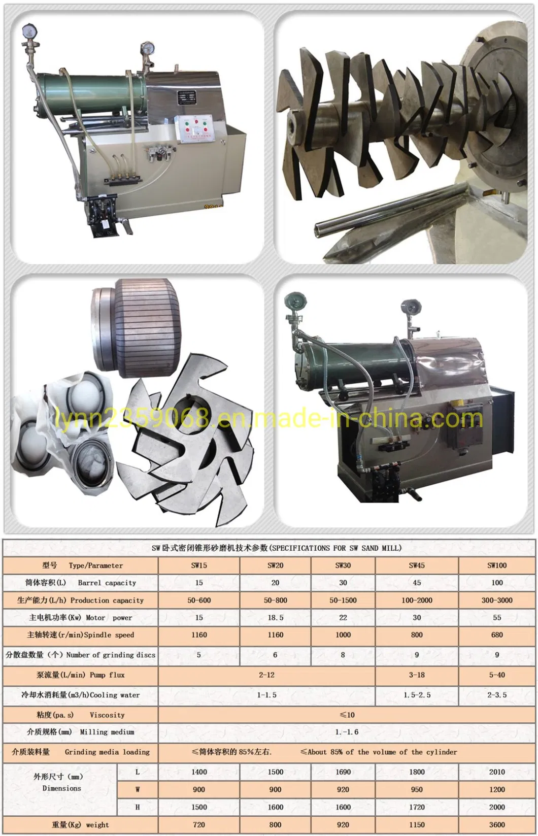 Professional Paint Grinding Machine Horizontal Sand Mill Parameters