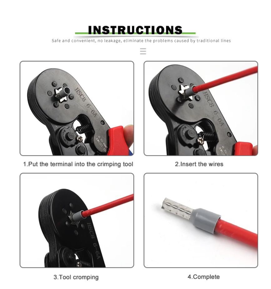 Ferrule Crimping Tools HSC8 6-6A Self-Adjusting Hexagonal Wire Crimper Pliers for 0.25-6mm2(AWG23-10) Electrical Circuit Repair