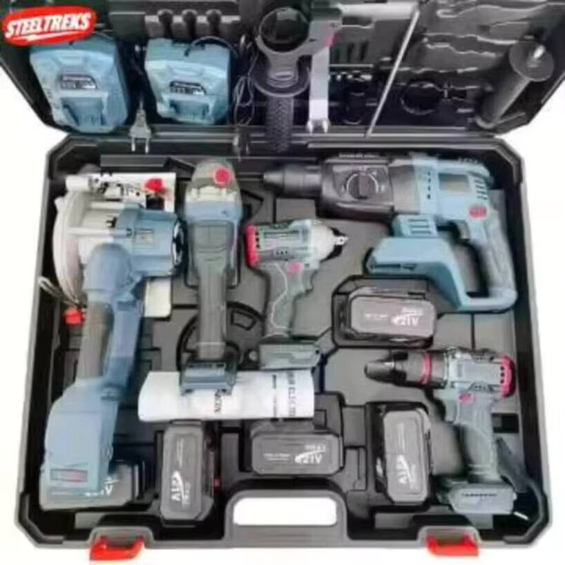 Hardware Tool Sets New High Power 5 in 1 Cordless Electric Drill Set with Lithium Battery for Home Repair and DIY Woodworking