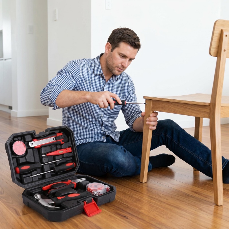 Professional 9 Piece Basic Home Hardware Tool Kit for Emergency Repair and Maintenance