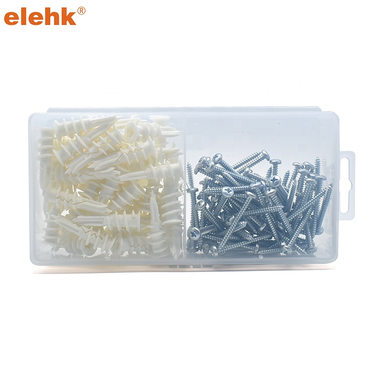 Elehk Nylon Self Drilling Wall Anchor Drill Point With Screw Premium Nylon Plastic Self Drilling Drywall Anchors with Screws