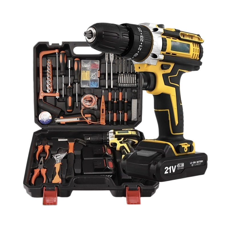 OEM Portable Complete Household Tool Kit with 21V Rechargeable Cordless Impact Drill for Home Woodworking and Daily Repair