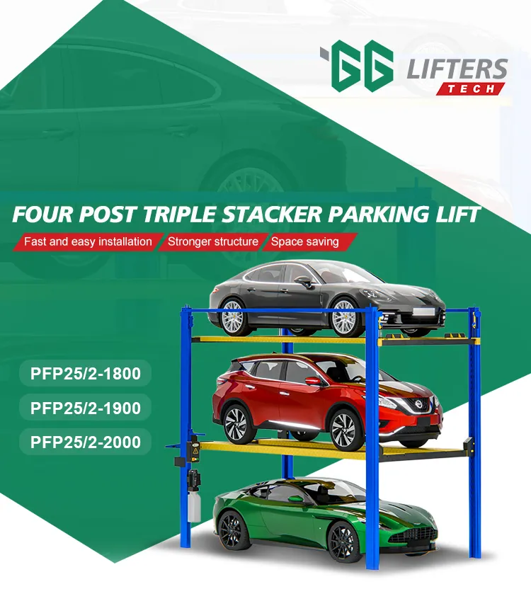 Vertical 4-Post Triple Car Storage Lifting Machine Hydraulic Car Lift Parking System