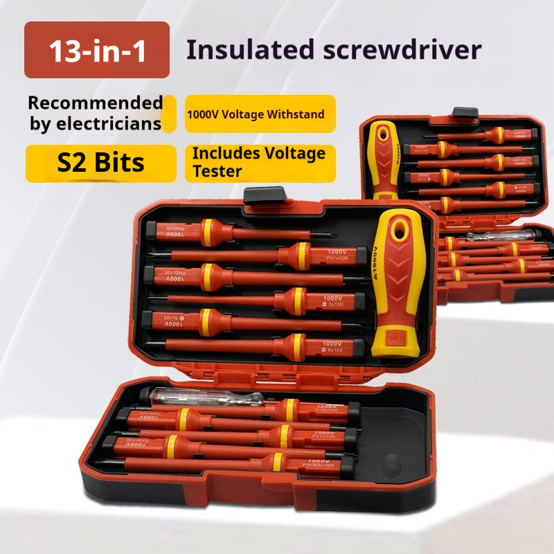1000V Insulated Electrician Screwdriver Kit Interchangeable Screwdriver Set with Magnetic Bit System for Electrical Safety Work