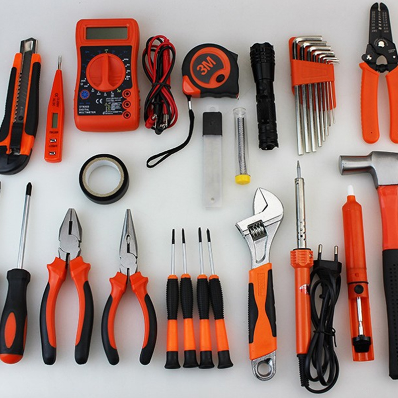 Household Hardware Tool Set Carpentry Electrician Repair Kit with Screwdriver Hammer Pliers Saw Case