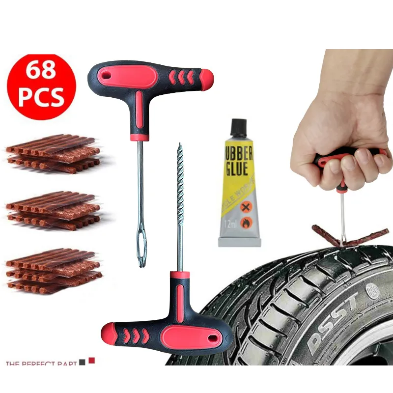 Car Tire Repair Tool Kit Set with Plastic Case for Emergency Puncture Air Leaking
