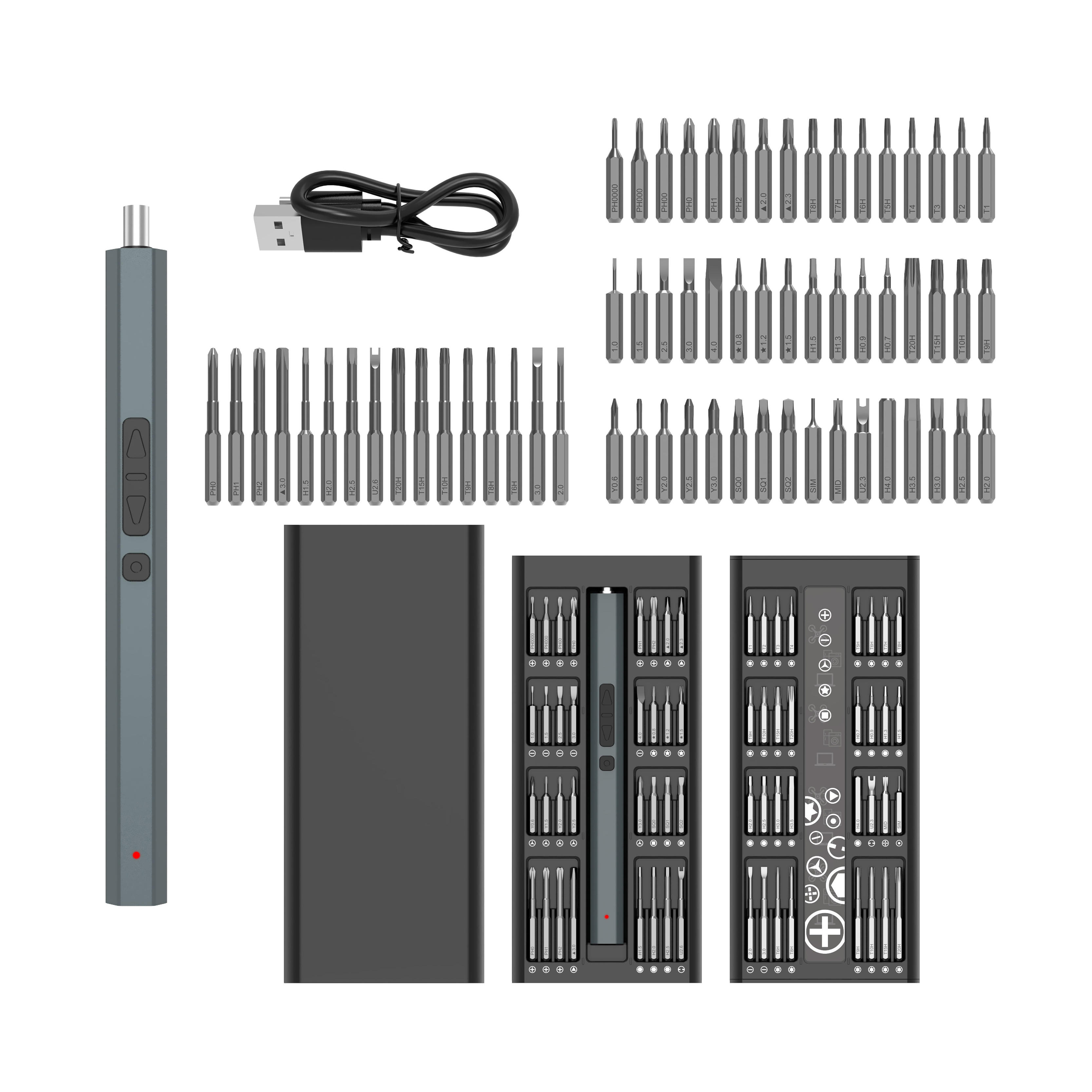 YIYUN 66-in-1 USB Mini Cordless Screwdriver Set Brushless Motor 0.35N.M Torque Compact Electric Drill Kit for Household Repairs