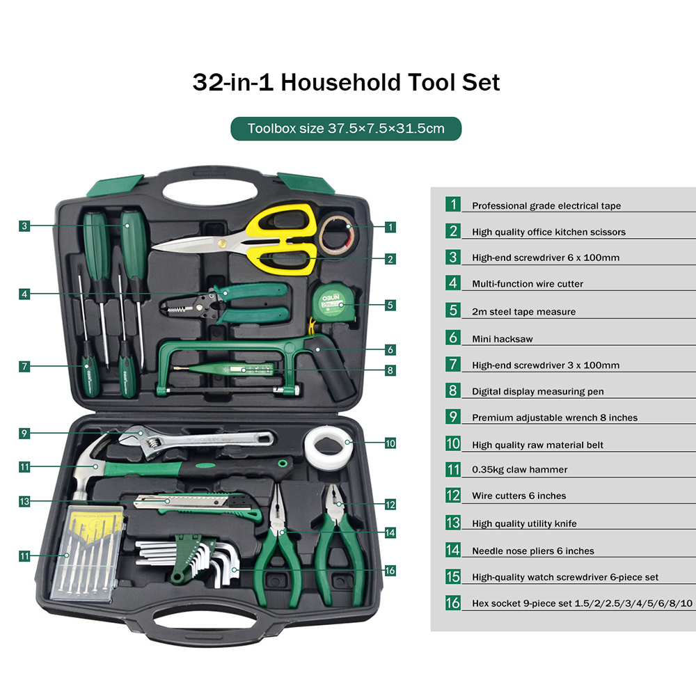 LANWEI 32-in-1 High Quality Hand Tool Set with Hard Case 3-Year Warranty-Professional Household &amp; Carpentry Repair Tools