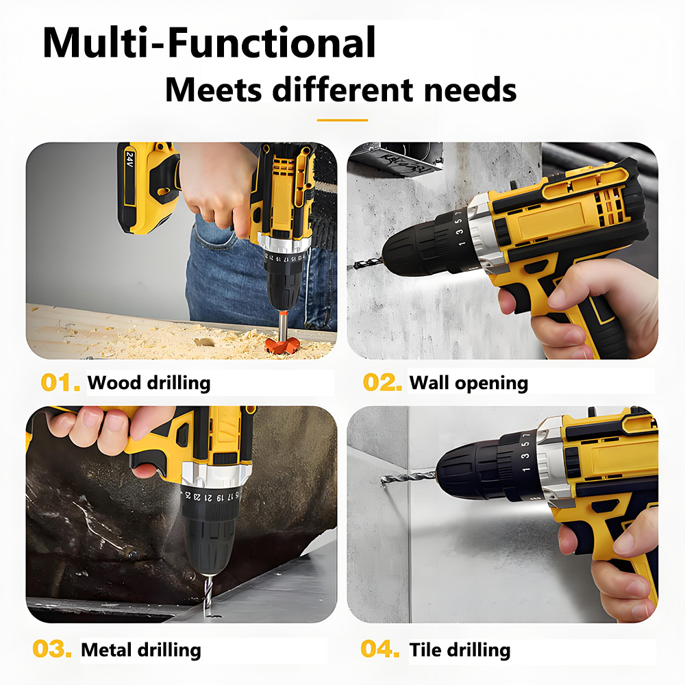 Portable Cordless Electric Drill Set Multi-Tools Power Screw Drivers &amp; Drill Machines Variable Speed Impact Drill Kits DIY