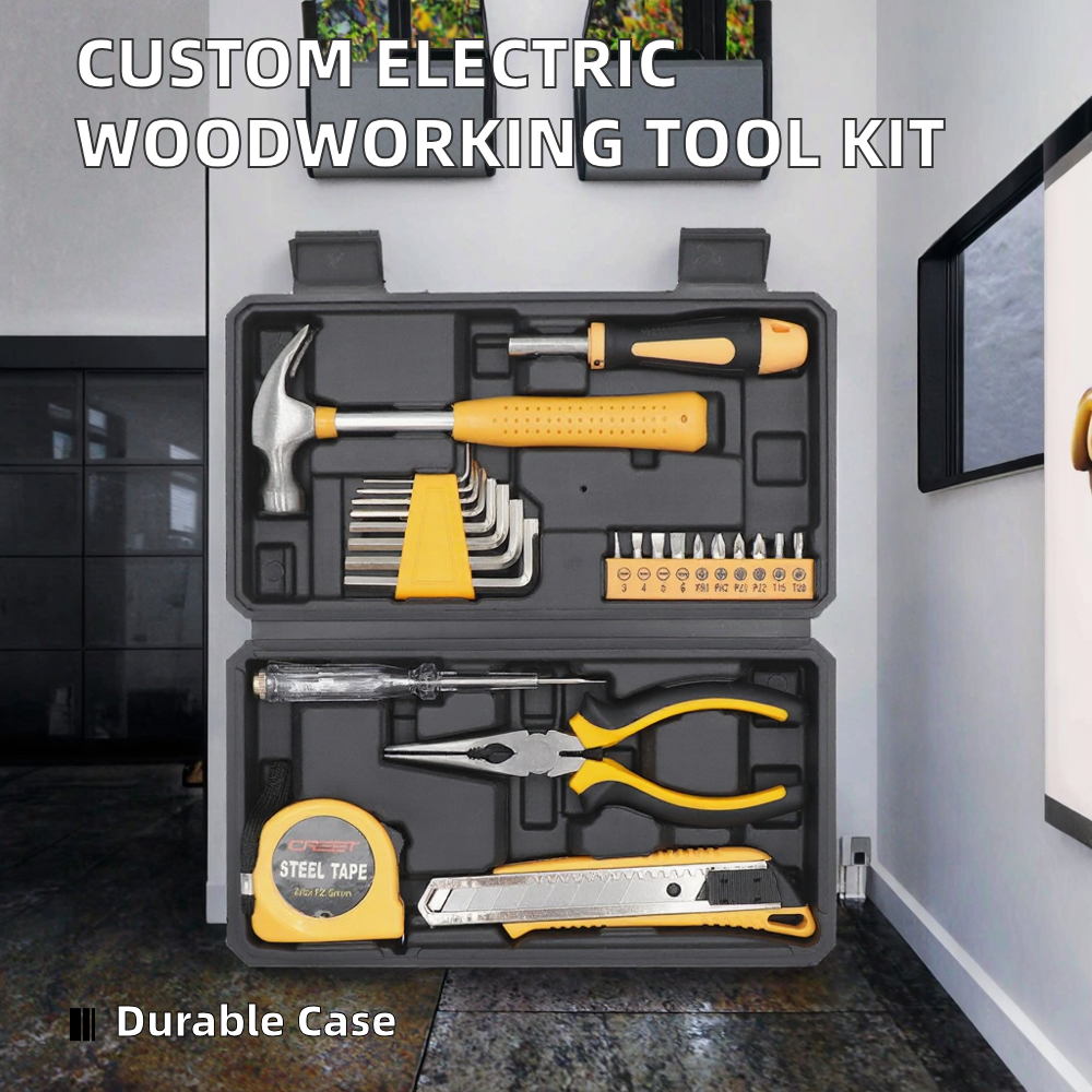 OEM Customizable Household Manual Electric Woodworking Tools Kit Hard Case Carbon Steel Combination Repair Gift Set