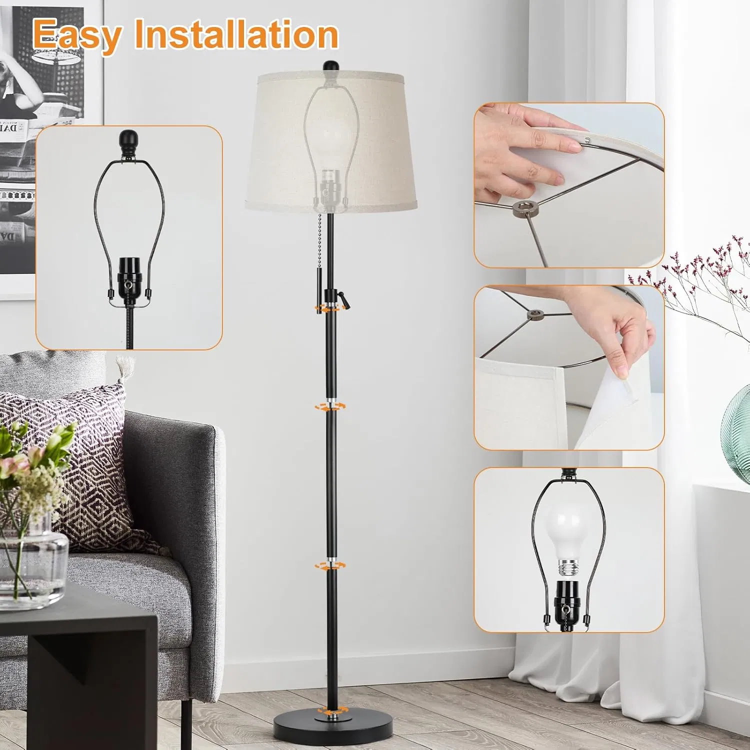 Modern Floor Lamps for Living Room Bedroom Office with Adjustable Height Dimmable