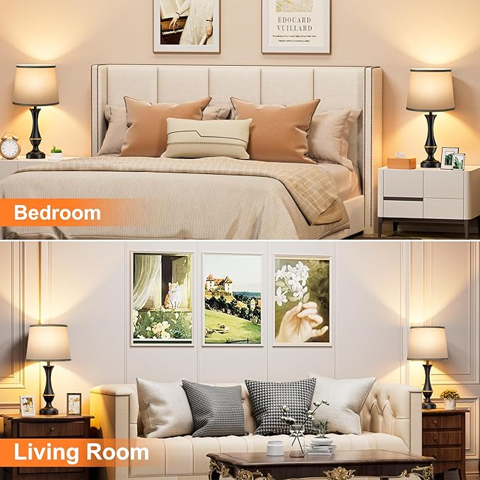 Upgraded Touch Lamps for Night Stands with USB C+a, 3 Way Dimmable Table Lamp for Bedroom Living Room Office