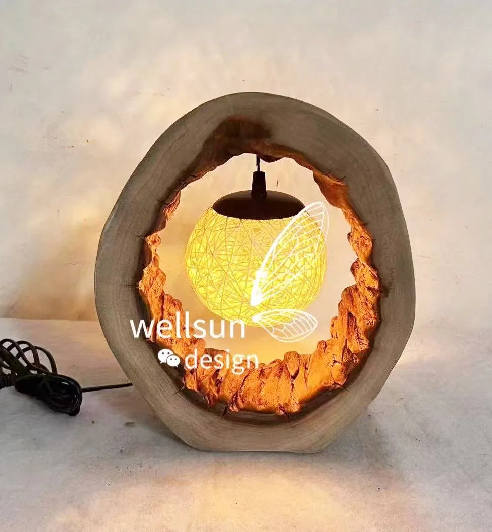 Creative Tree Hole Unique Wooden Table Lamp Desk Lamp Light for Home Restaurant Bar