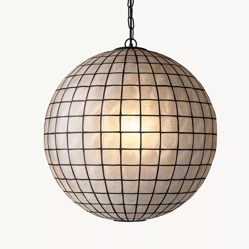 1960s Stylish Interior Globe Capiz Shell Pendant Light Chandelier