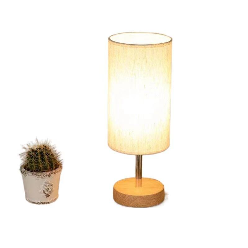 Touch Control Wooden Bedside Table Lamp with USB Port Nightstand Lamp with Linen Fabric Shade for Living Room