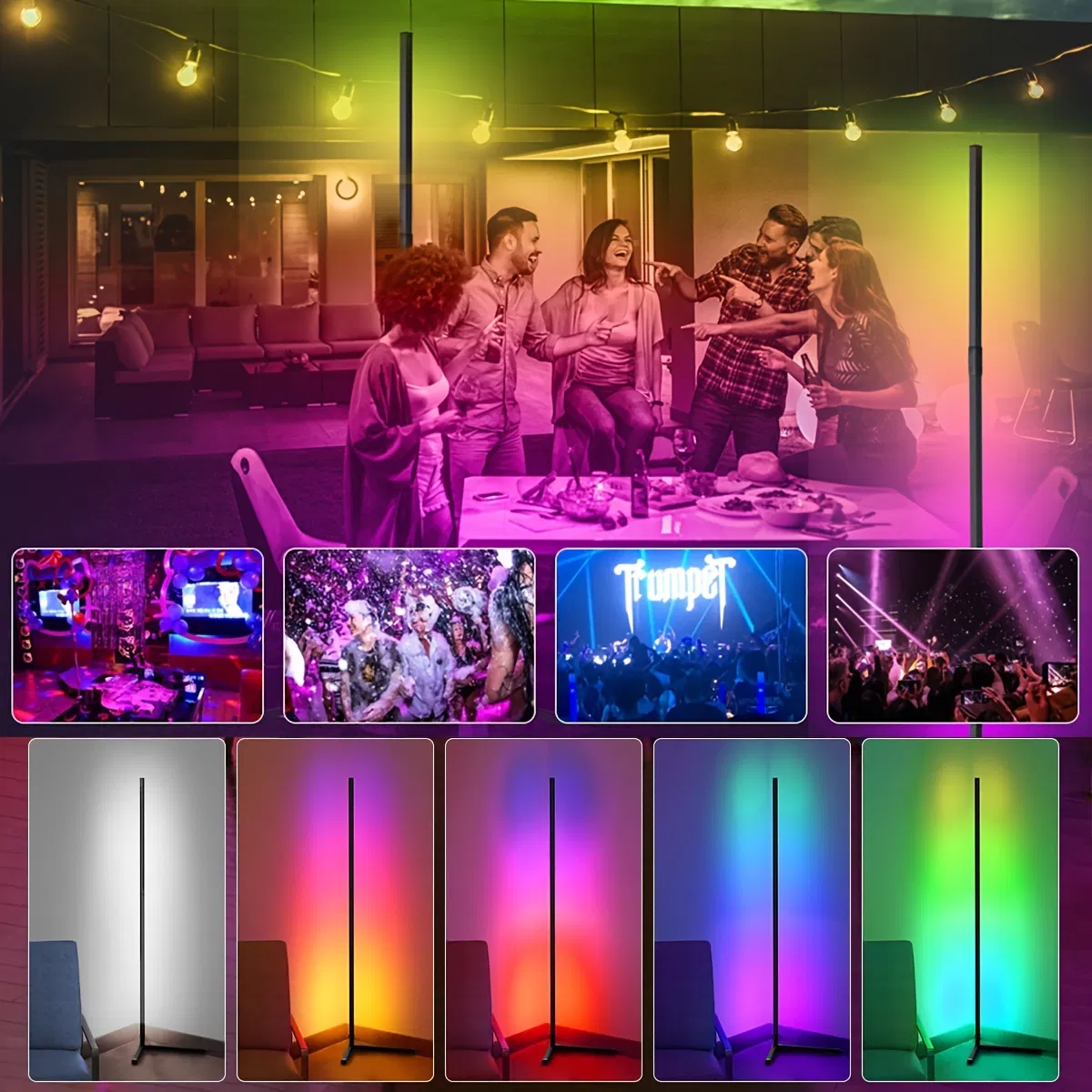 120cm 48 Inch Living Room Corner Smart APP Standing Bedroom Lamp Dimmable LED RGB Mood Light Floor Lamp for Home Decor Interior