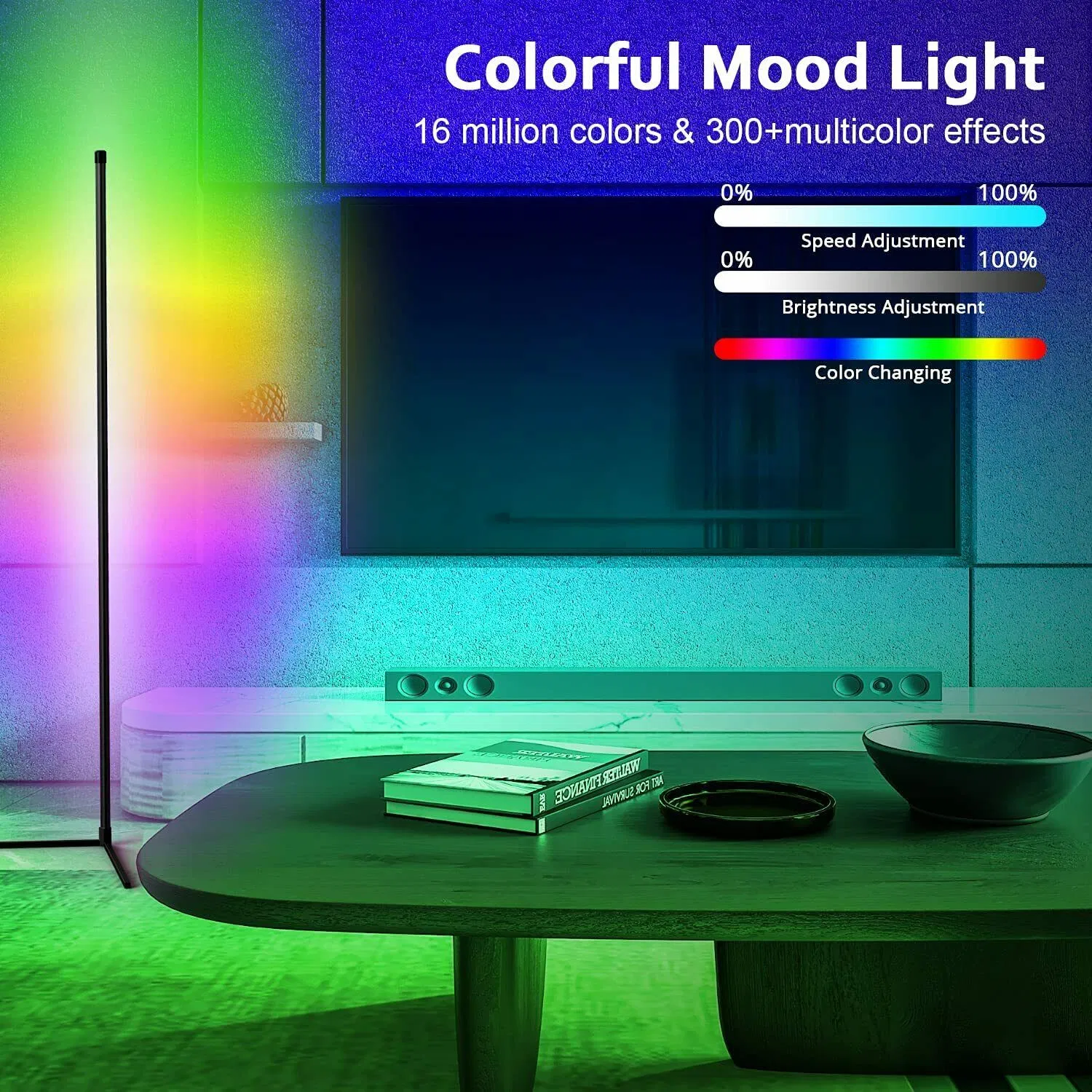 120cm 48 Inch Living Room Corner Smart APP Standing Bedroom Lamp Dimmable LED RGB Mood Light Floor Lamp for Home Decor Interior
