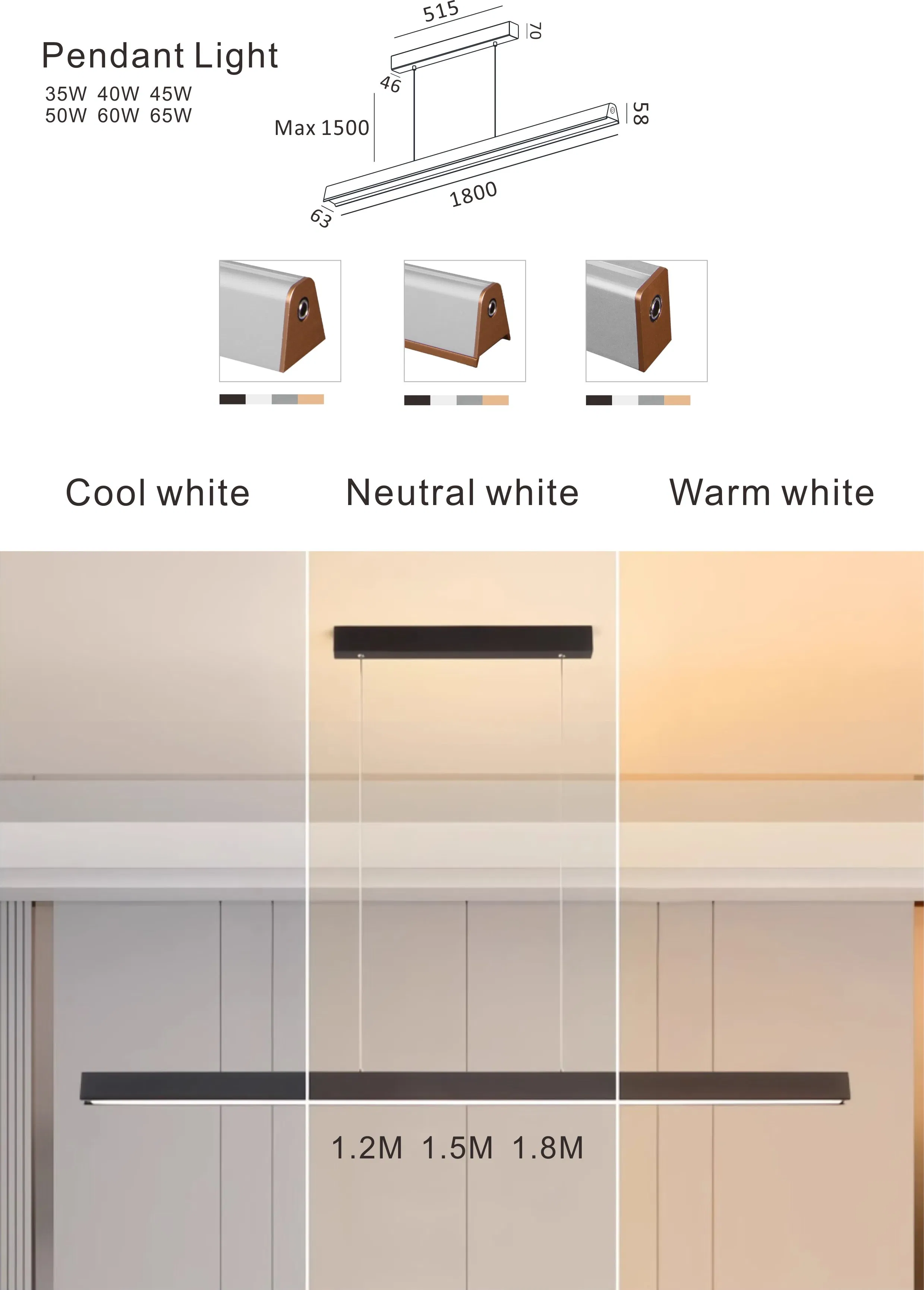 Modern 1.5 M 50W LED Linear Pendant Light with Baffle Strips