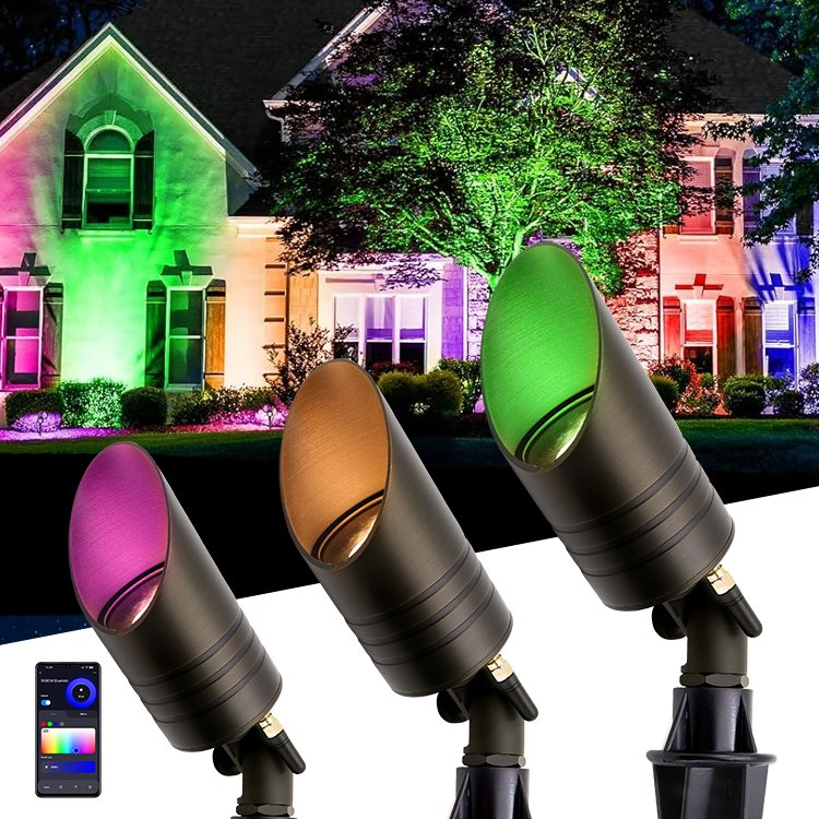 12V RGB Smart WiFi Bt Outdoor Low Voltage Landscape Lighting Spot Light