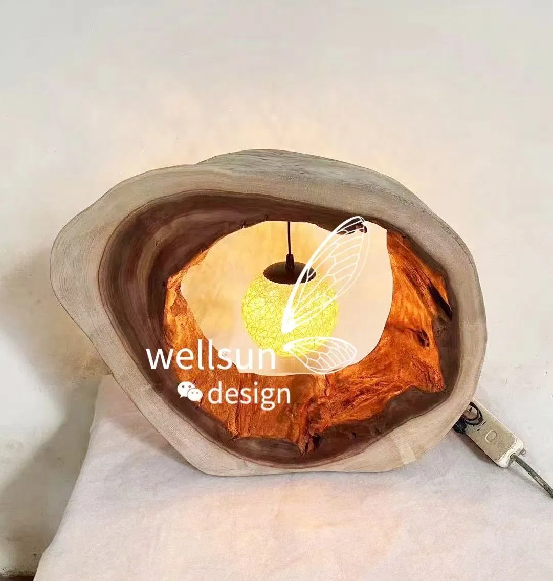 Creative Tree Hole Unique Wooden Table Lamp Desk Lamp Light for Home Restaurant Bar