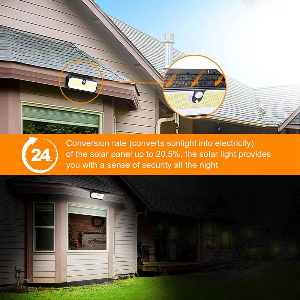 Newest IP65 Waterproof Super Bright 2500lumens 282 LEDs Motion Sensor Wall Mounted Solar Outdoor Lights White Solar Wall Light