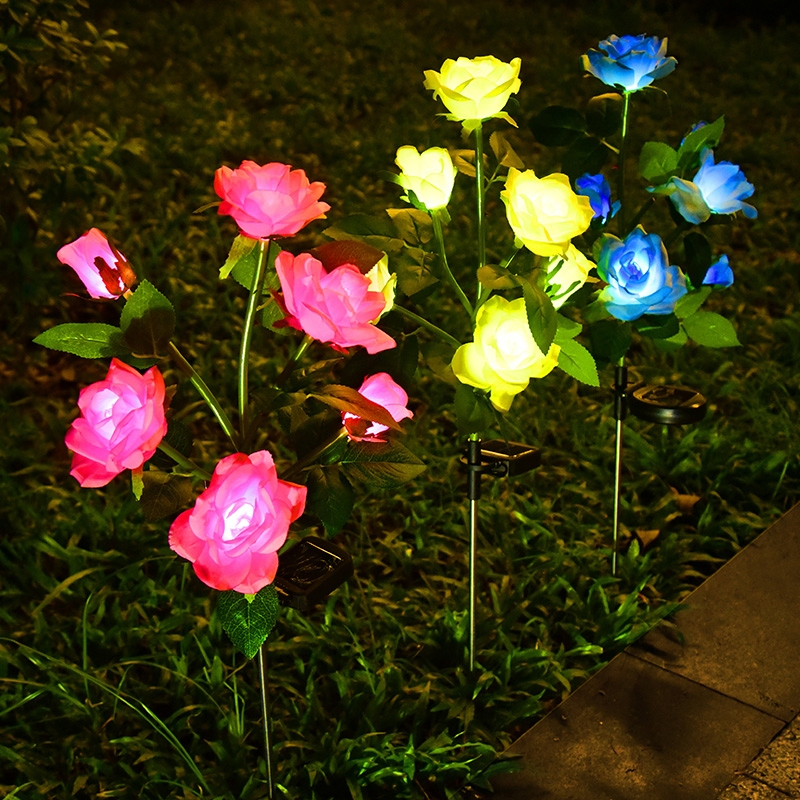 Decorative 6 Head Solar Rose Lamp for Yard Decoration Solar Garden Light