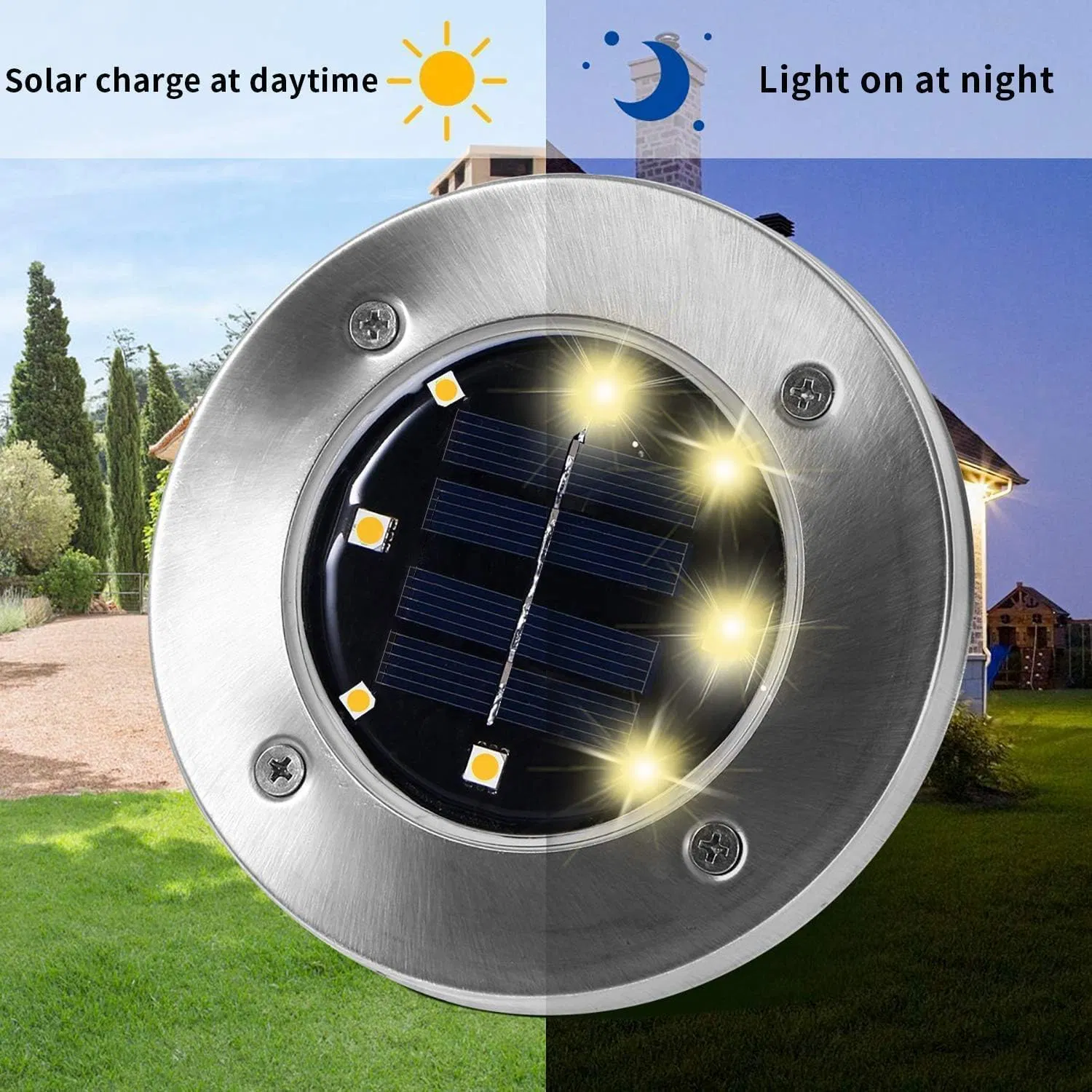 IP65 Waterproof 8 LED Solar Ground Lights, Outdoor Solar Disk Lights for Garden, Lawn, Pathway and Yard Decoration