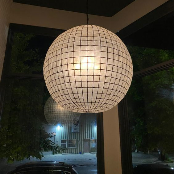 1960s Stylish Interior Globe Capiz Shell Pendant Light Chandelier