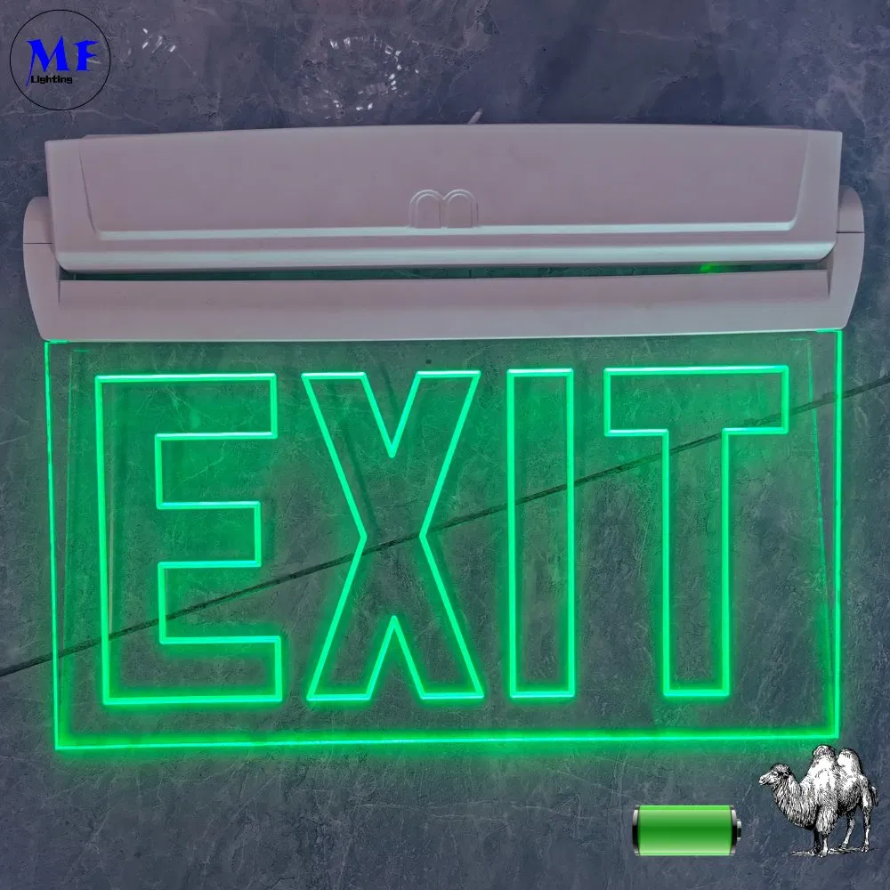 Factory Price Customized Logo Wall / Ceiling / Hanging Mount 3 Hours IP65 LED Rechargeable Acrylic ABS Fire Safety Emergency Exit Light Warning Emergency Light