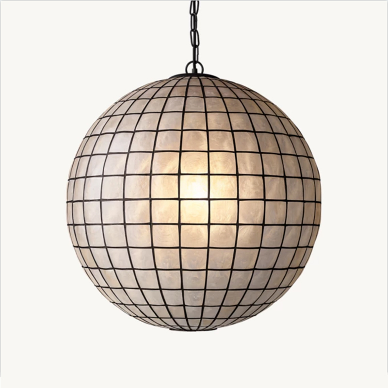 1960s Stylish Interior Globe Capiz Shell Pendant Light Chandelier