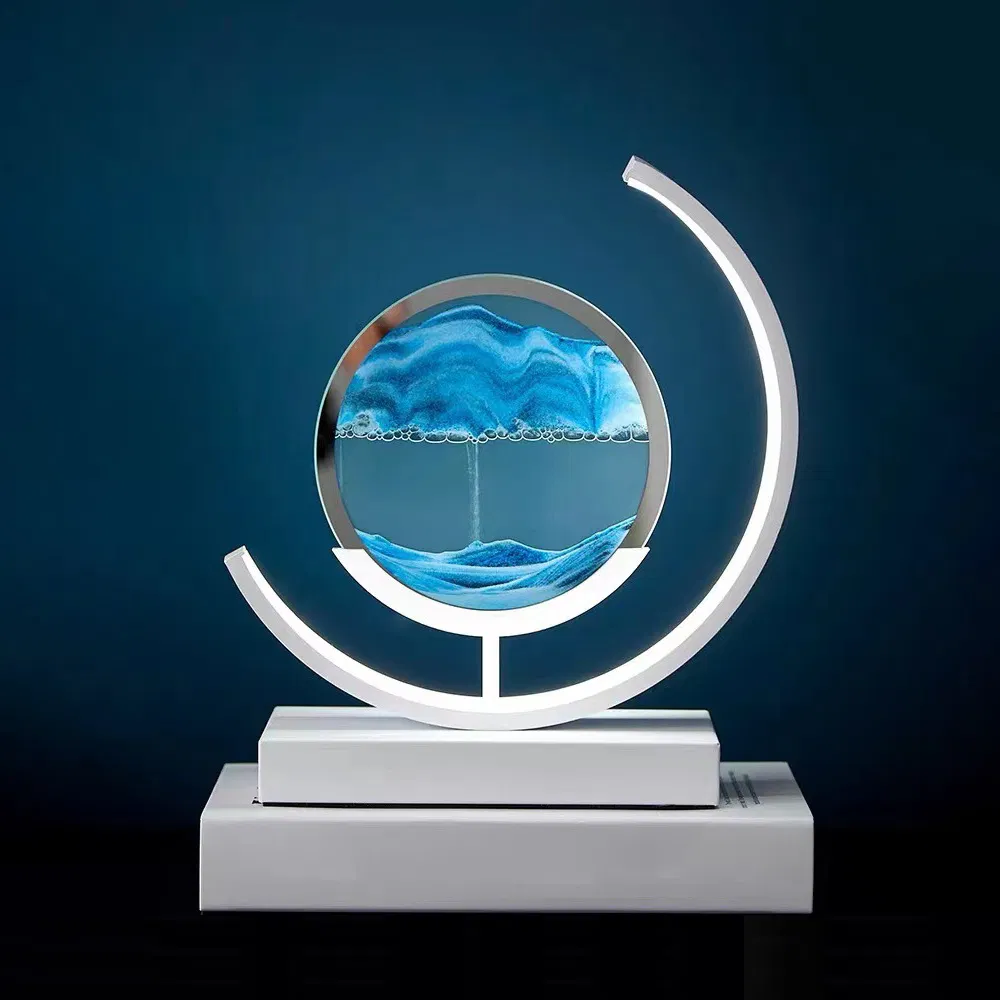 3D Art Picture Flowing Quick Sand Table Lamp Bedside Sand Lamp Room 3D Hourglass Quick Sand Lamp
