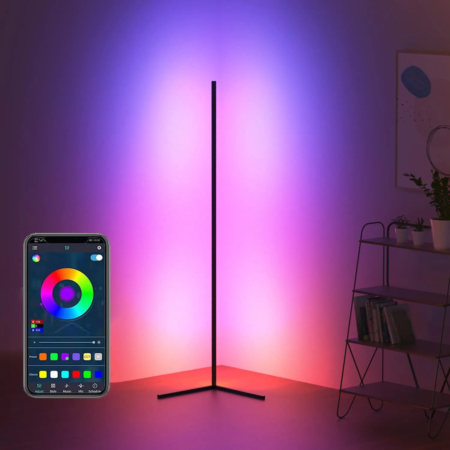 120cm 48 Inch Living Room Corner Smart APP Standing Bedroom Lamp Dimmable LED RGB Mood Light Floor Lamp for Home Decor Interior
