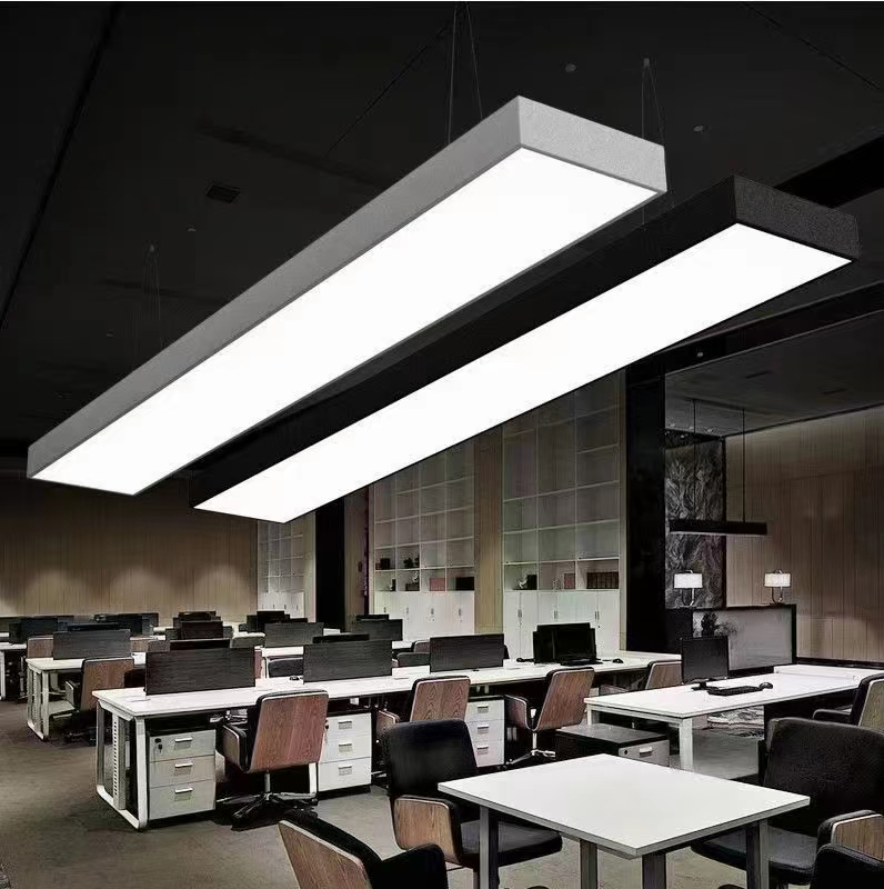 Economic Box Section Chandelier Suspended Pendant Overhead Aluminum Profile Strip Line LED Linear Light for Office Hall Reception Lobby
