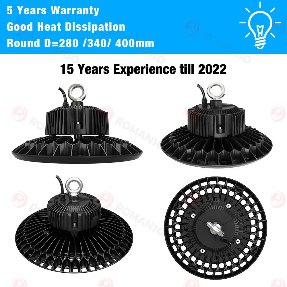 Romanso LED High Bay Light 100W 150W 200W 300W 400W 500W SMD3030 Chip 150lm/W UFO LED Highbay Light for Shop Warehouse Lighting