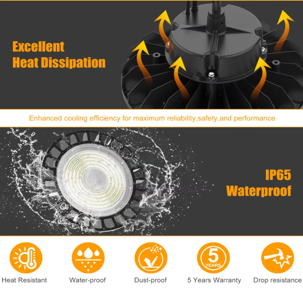 Opulent 50W 100W 150W 200W 250W 300W Highbay LED Shop Light 180lm/W Indoor Outdoor Warehouse Factory Fixture UFO Light High Bay Lights