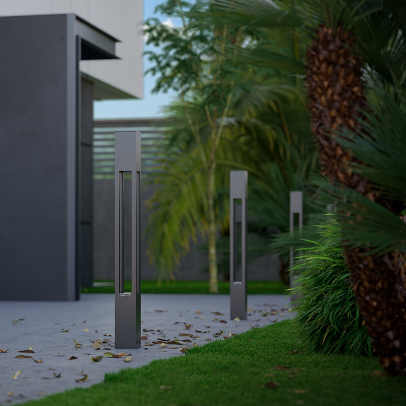 Modern Outdoor Bollard Light Aluminum Solar Garden Post Lamp Warm White LED Landscape Decorative Pathway Lawn Light