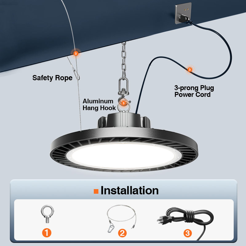 Industrial Commercial Lighting Highbay Fixture 100W 150W 200W IP65 Round Pendant Warehouse Shop Light UFO LED High Bay Lights