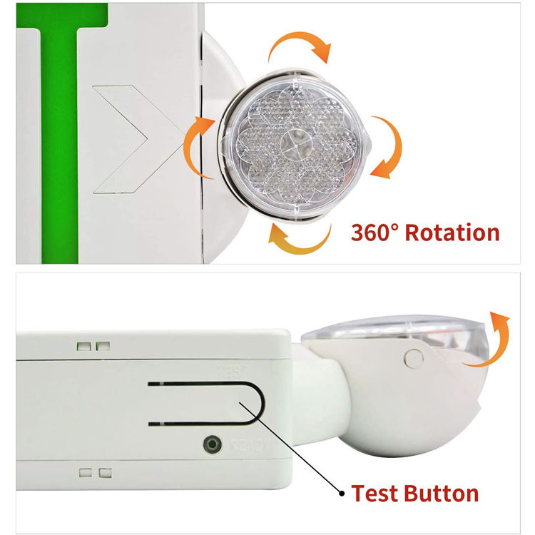 120-277V Rechargeable Emergency Lighting Fixtures Battery Backup LED Emergency Light Compact Combo Exit Sign