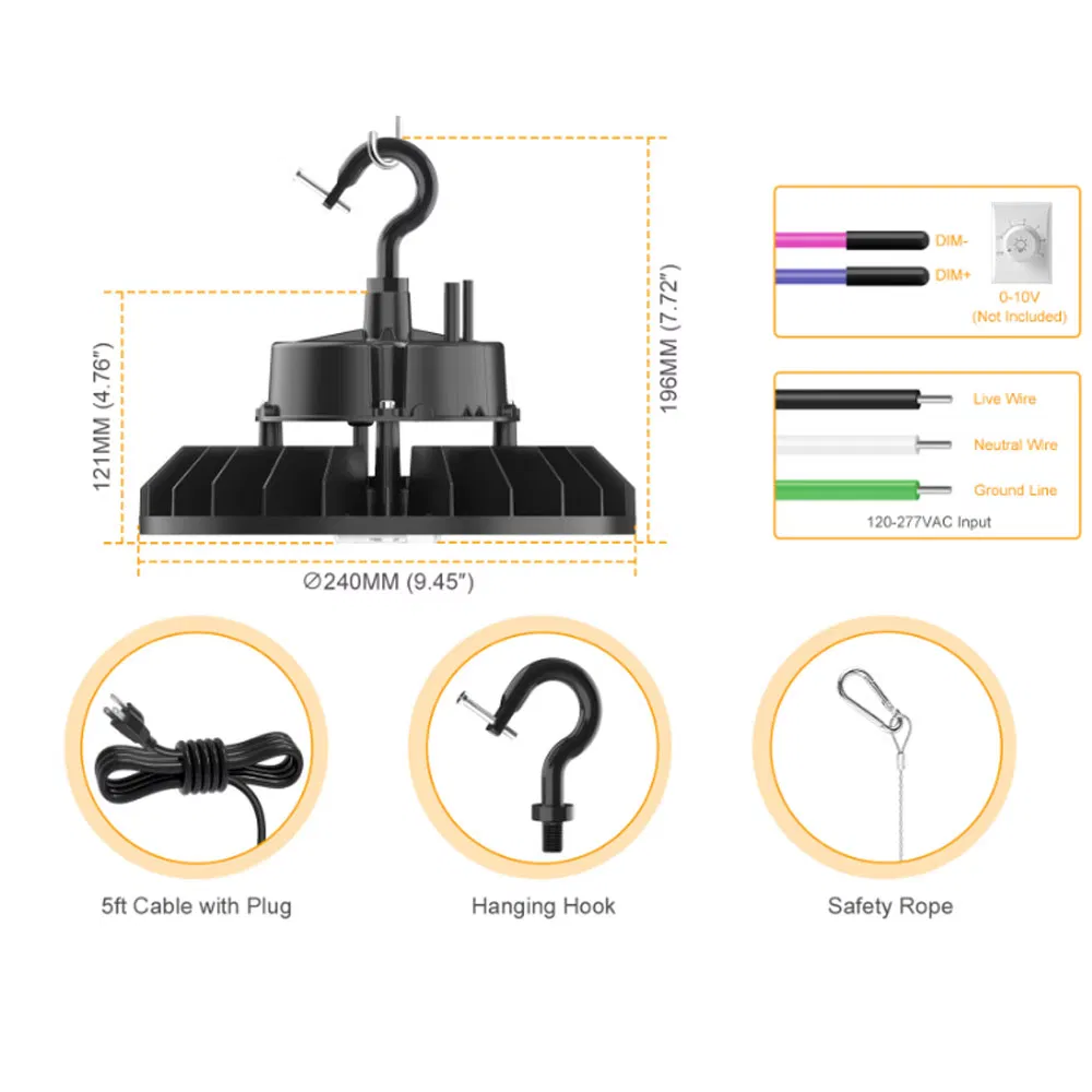 Opulent 50W 100W 150W 200W 250W 300W Highbay LED Shop Light 180lm/W Indoor Outdoor Warehouse Factory Fixture UFO Light High Bay Lights