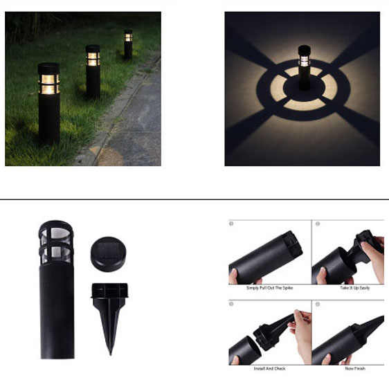 Outdoor Garden Path Lighting Lawn Spot Lamp LED Solar Powered Bollard Lights for Patio Pathway Backyard