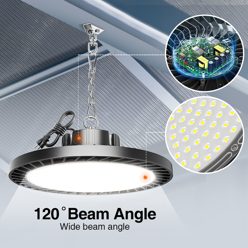 Industrial Commercial Lighting Highbay Fixture 100W 150W 200W IP65 Round Pendant Warehouse Shop Light UFO LED High Bay Lights