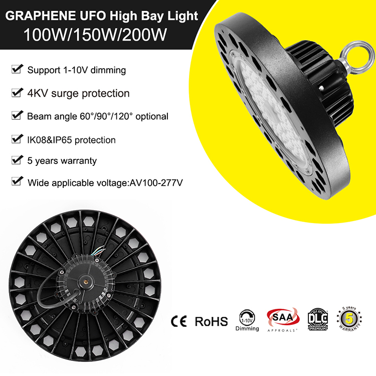 200W UFO LED Industrial Warehouse High Bay Lights IP65 UFO LED High Bay Shop Lighting