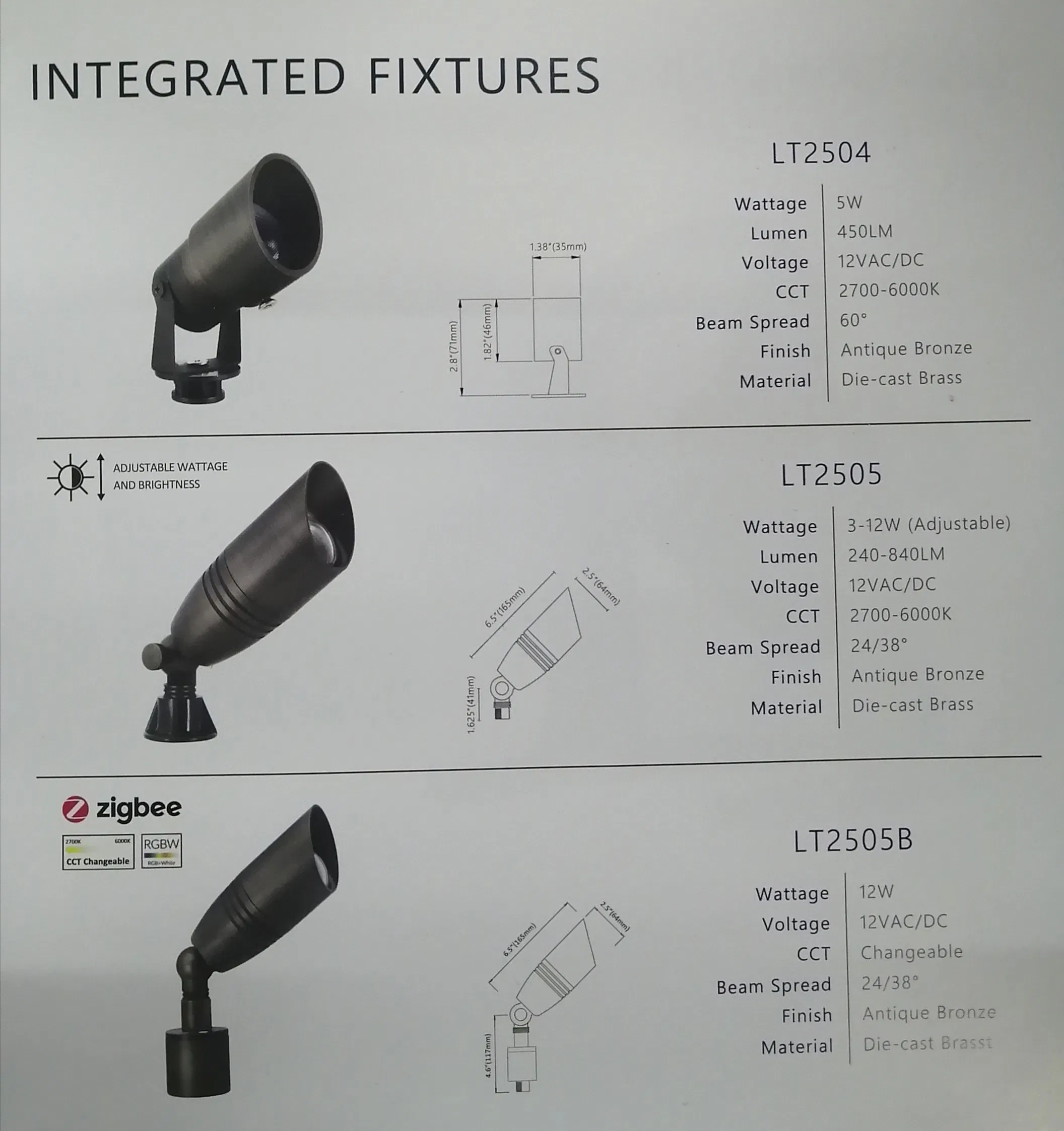 Lt2505b Solid Brass RGB Available Outdoor Accent Light Fixtures Bluetooth WiFi Zigbee Lighting for Landscape Project Installation