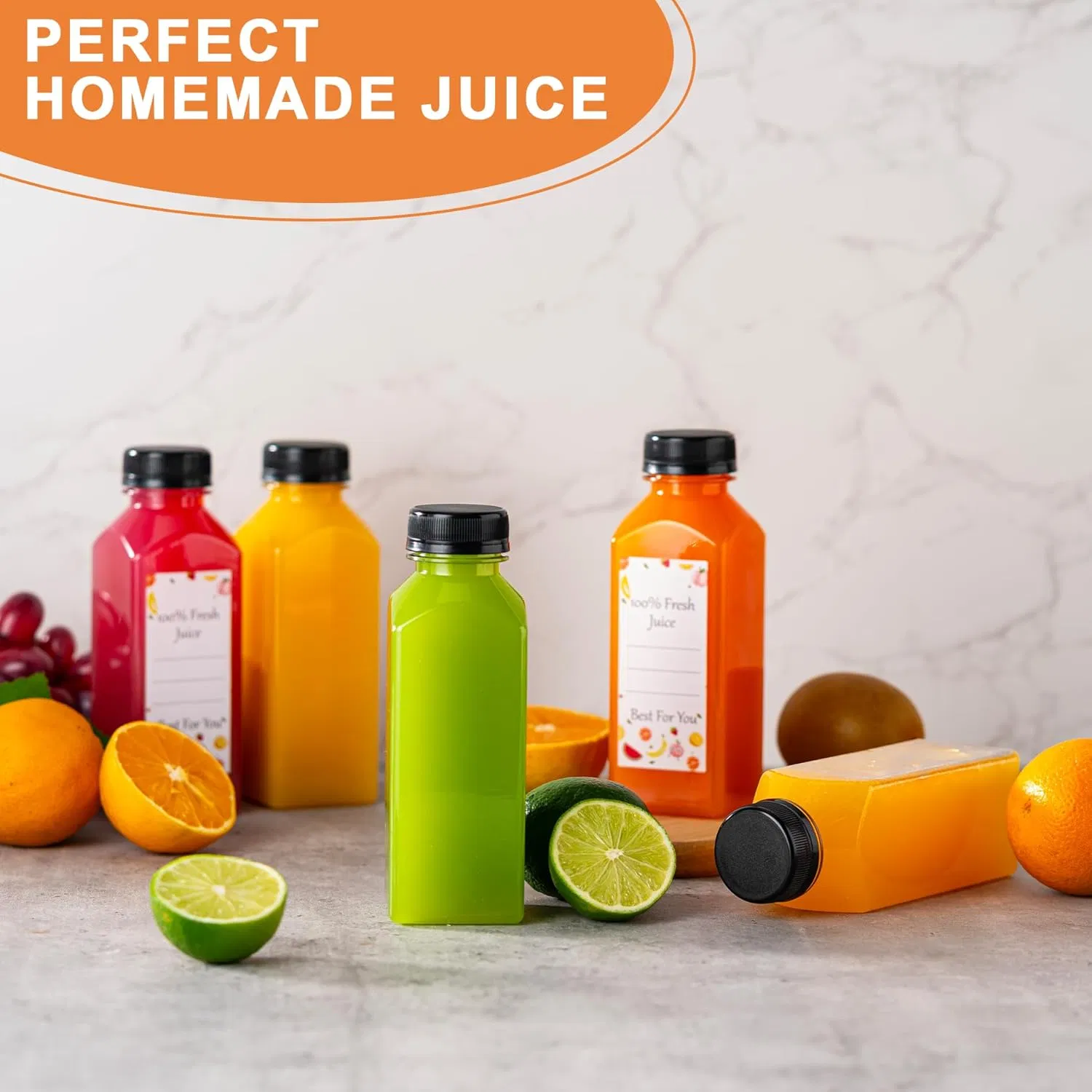 Plastic Bottles with Caps, Clear Reusable Water Bottle, Used for Juicing Bottles, Smoothie Bottle, Juice Containers