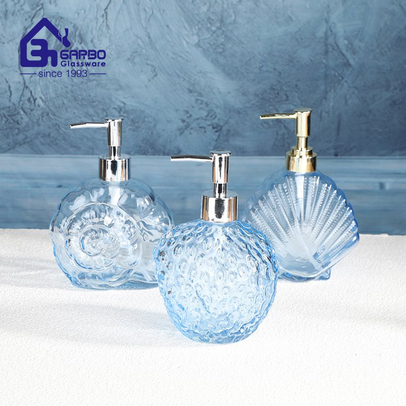 Spray Colored 500ml Snails Shaped Glass Hand Wash Glass Bottle with Plastic Pump